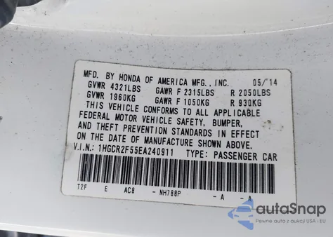 2014 Honda Accord Sport из США, поврежденный, VIN 1HGCR2F55EA240911